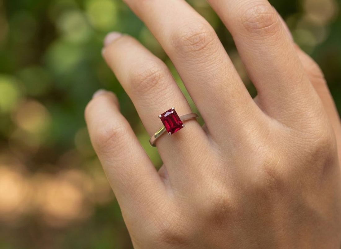 Emerald Cut Ruby Engagement Ring, Rich Red Gemstone Solitaire, 1.75ct Promise Ring, Art Deco July Birthstone Gift