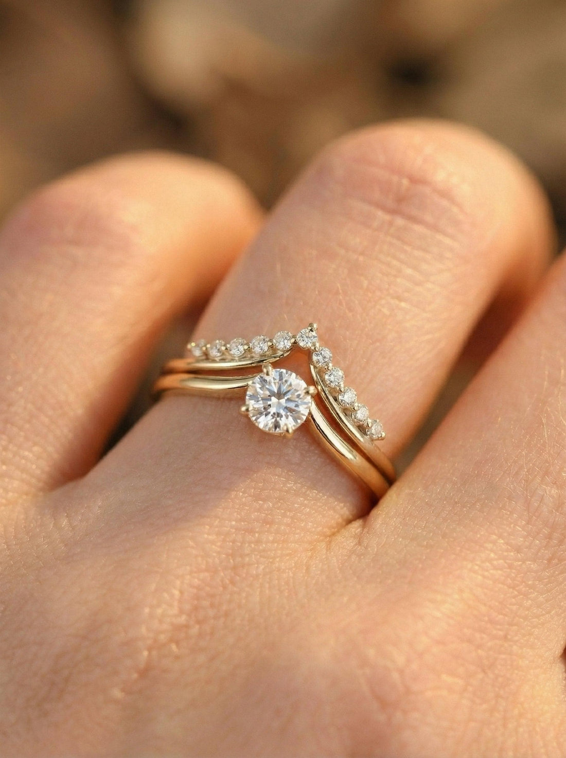 Delicate Moissanite Curved Wedding Band, Curve Stacking Ring, Matching Wedding Ring Gift for Women, Crown Ring