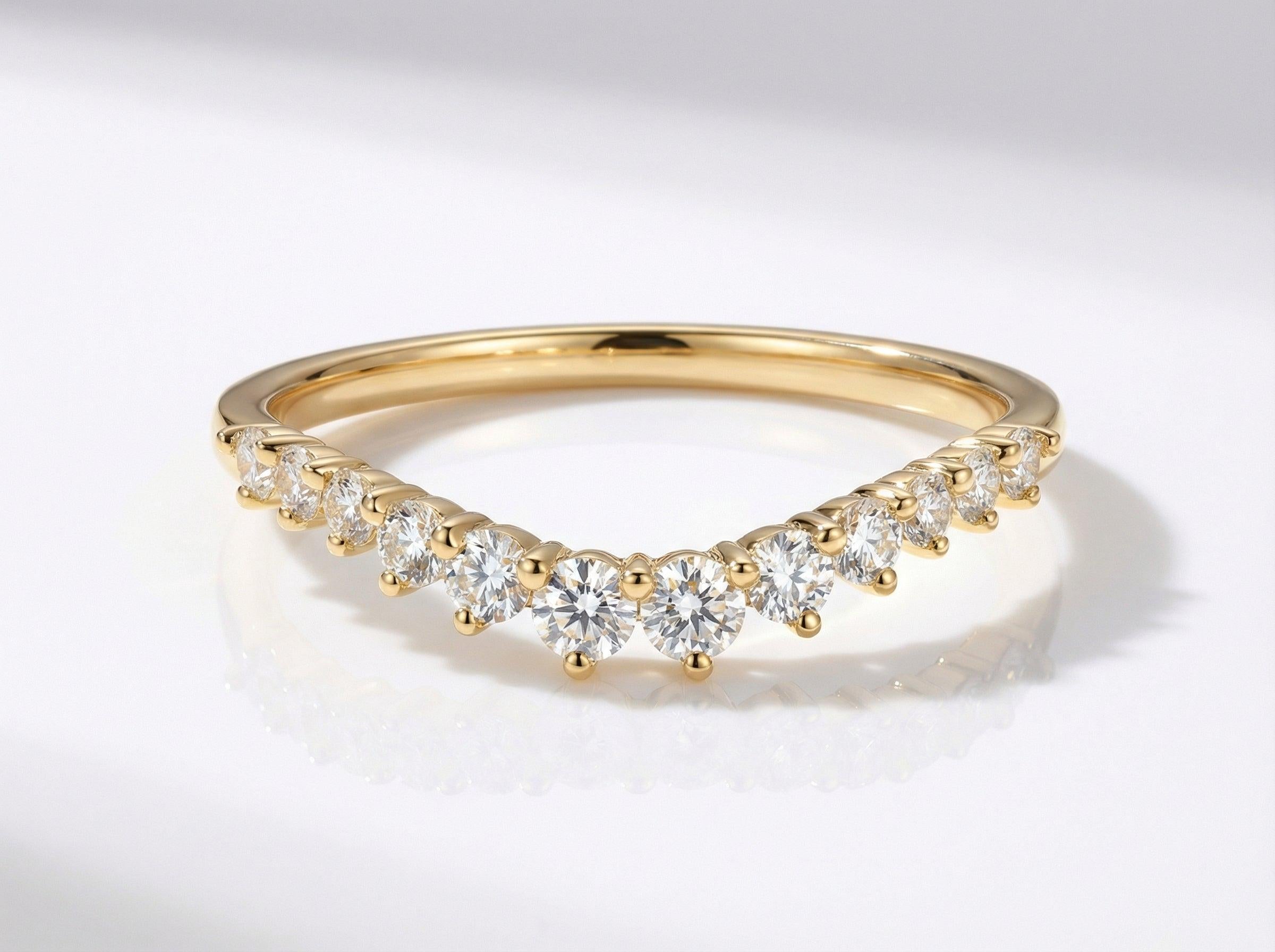 Moissanite Curved Wedding Band, Curved Stacking Ring, Moissanite Promise Ring for Women