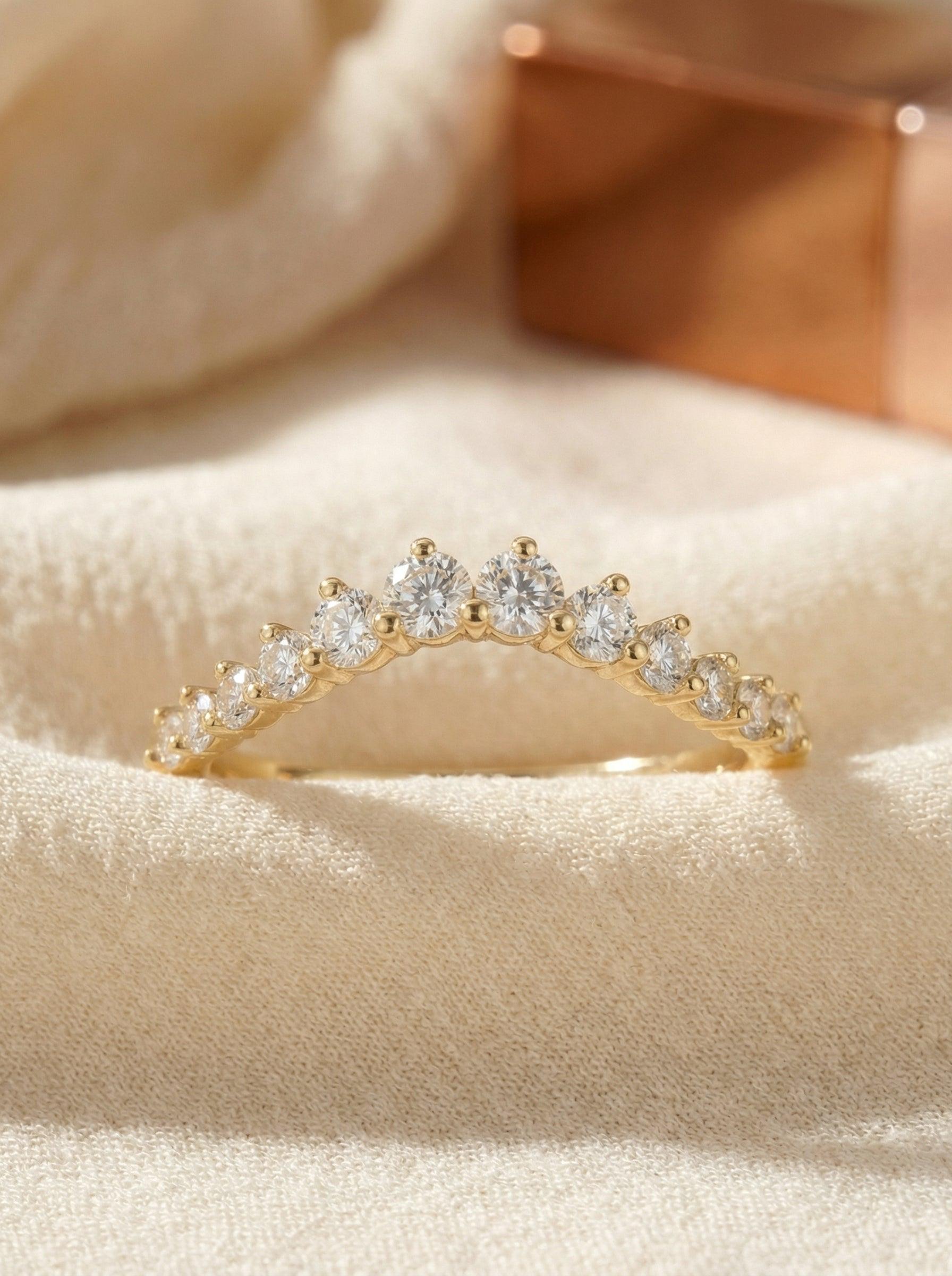 Moissanite Curved Wedding Band, Curved Stacking Ring, Moissanite Promise Ring for Women