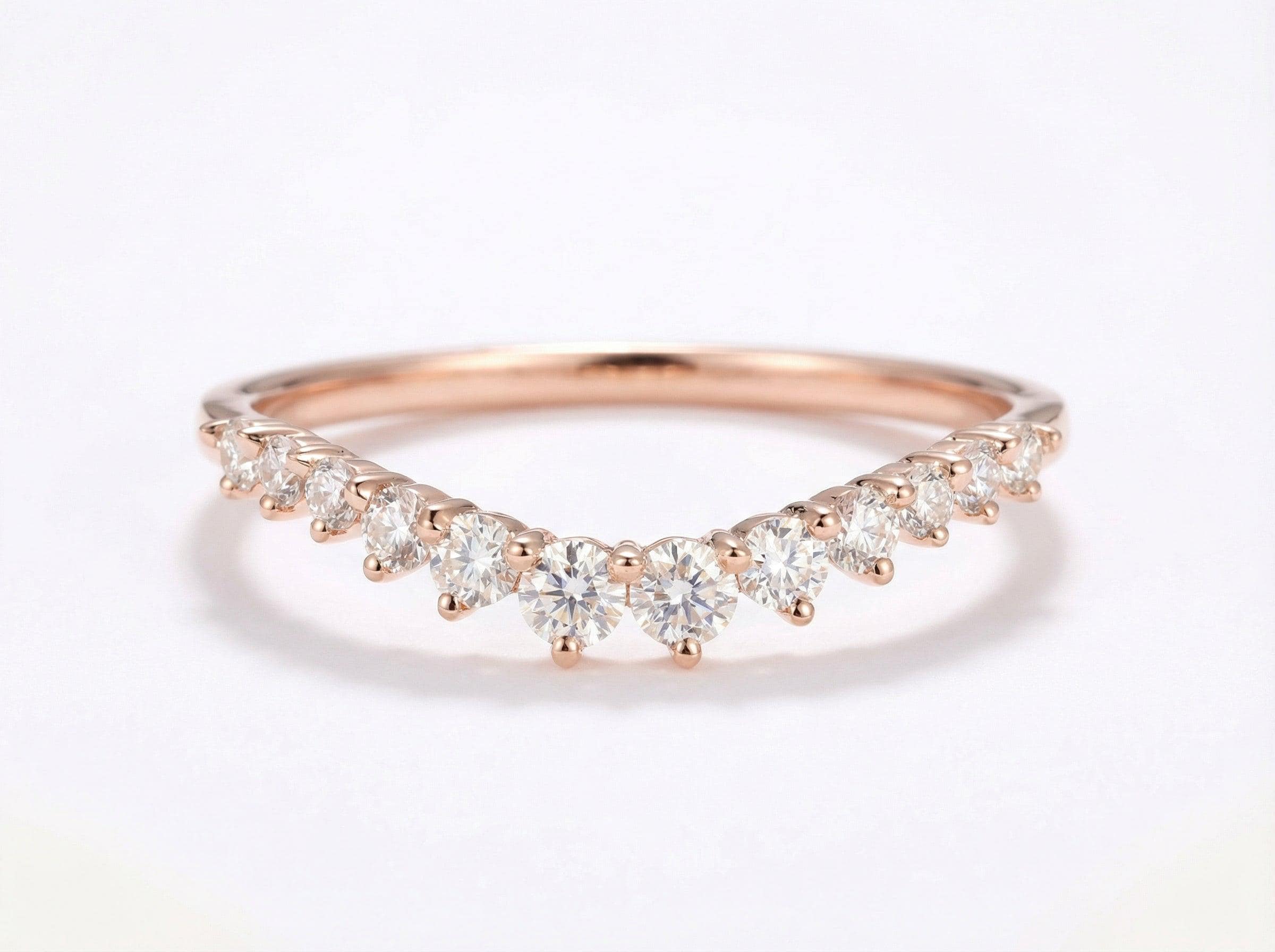 Moissanite Curved Wedding Band, Curved Stacking Ring, Moissanite Promise Ring for Women