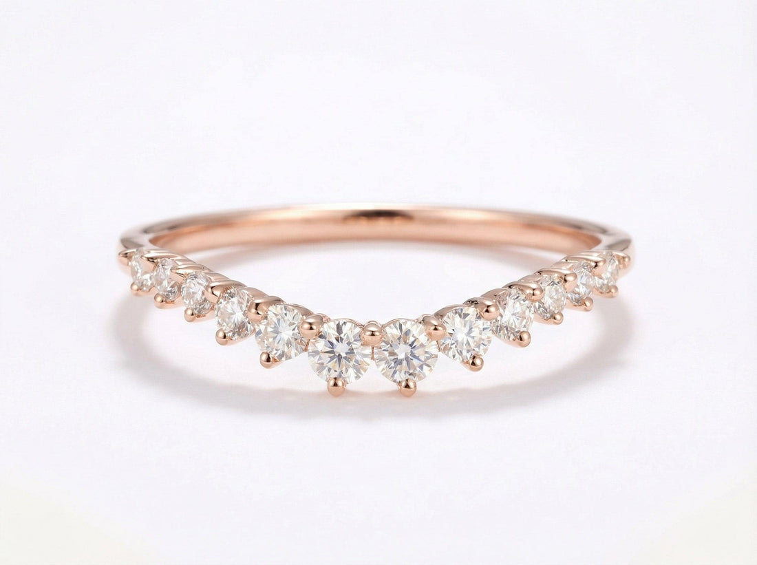 Moissanite Curved Wedding Band, Curved Stacking Ring, Moissanite Promise Ring for Women
