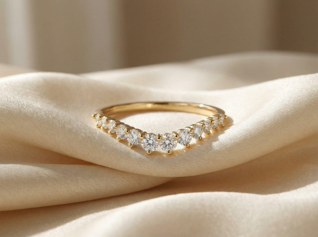 Moissanite Curved Wedding Band, Curved Stacking Ring, Moissanite Promise Ring for Women