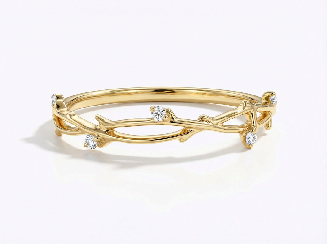 Delicate Diamond Twig Ring, Twist Branch Ring, Nature Inspired Dainty Stackable Band, Wedding Ring for Women