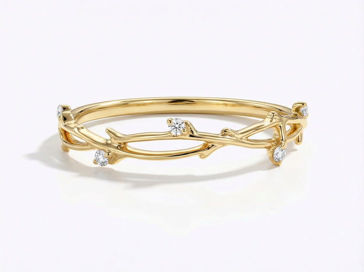 Delicate Diamond Twig Ring, Twist Branch Ring, Nature Inspired Dainty Stackable Band, Wedding Ring for Women