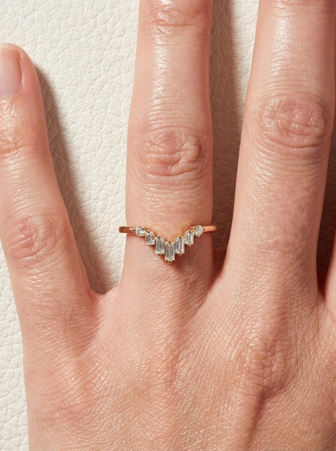 Chevron Moissanite Wedding Band, Vintage Chevron Stacking Ring, Baguette & Round Moissanite Ring for Women