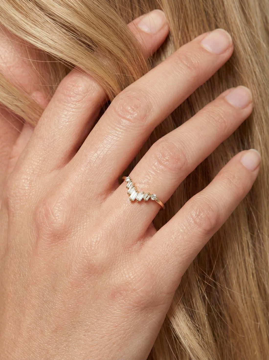 Chevron Moissanite Wedding Band, Vintage Chevron Stacking Ring, Baguette & Round Moissanite Ring for Women