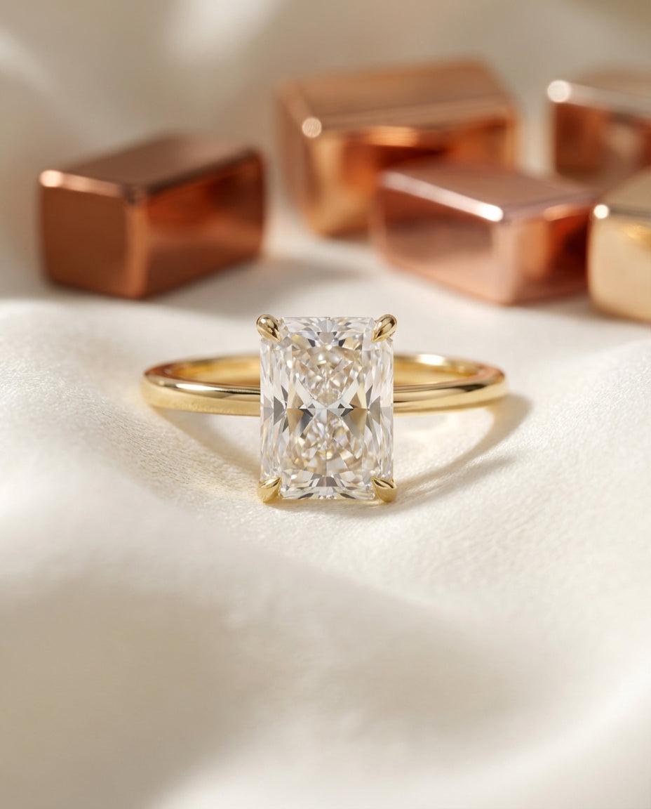 Radiant Cut Solitaire Engagement Ring, 18K Gold Promise Ring Gift for Women, Solitaire Rectangle Stone Ring, Travel Ring