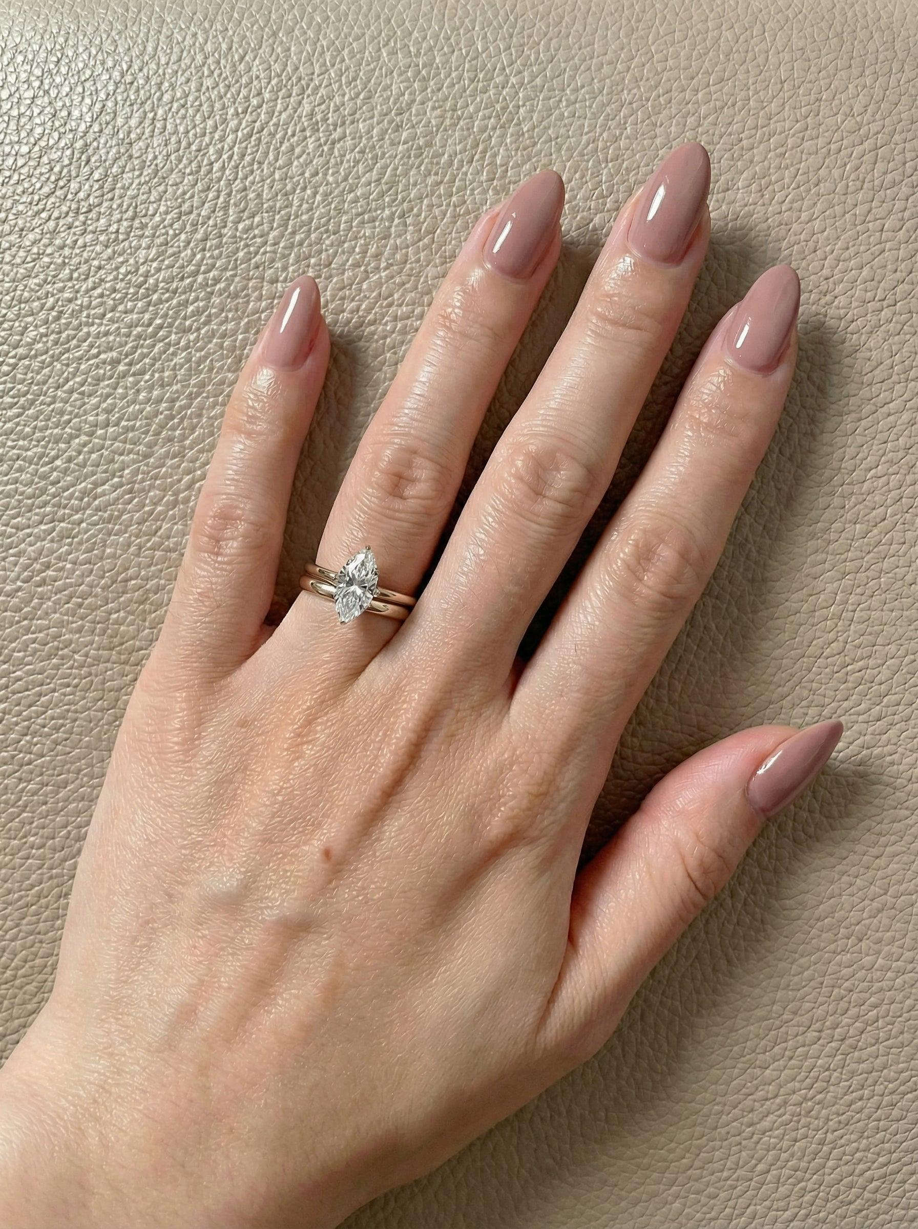 1.5ct Marquise Engagement Ring, Silver Solitaire Promise Wedding Ring, Simulated Diamond Ring Gift for Her