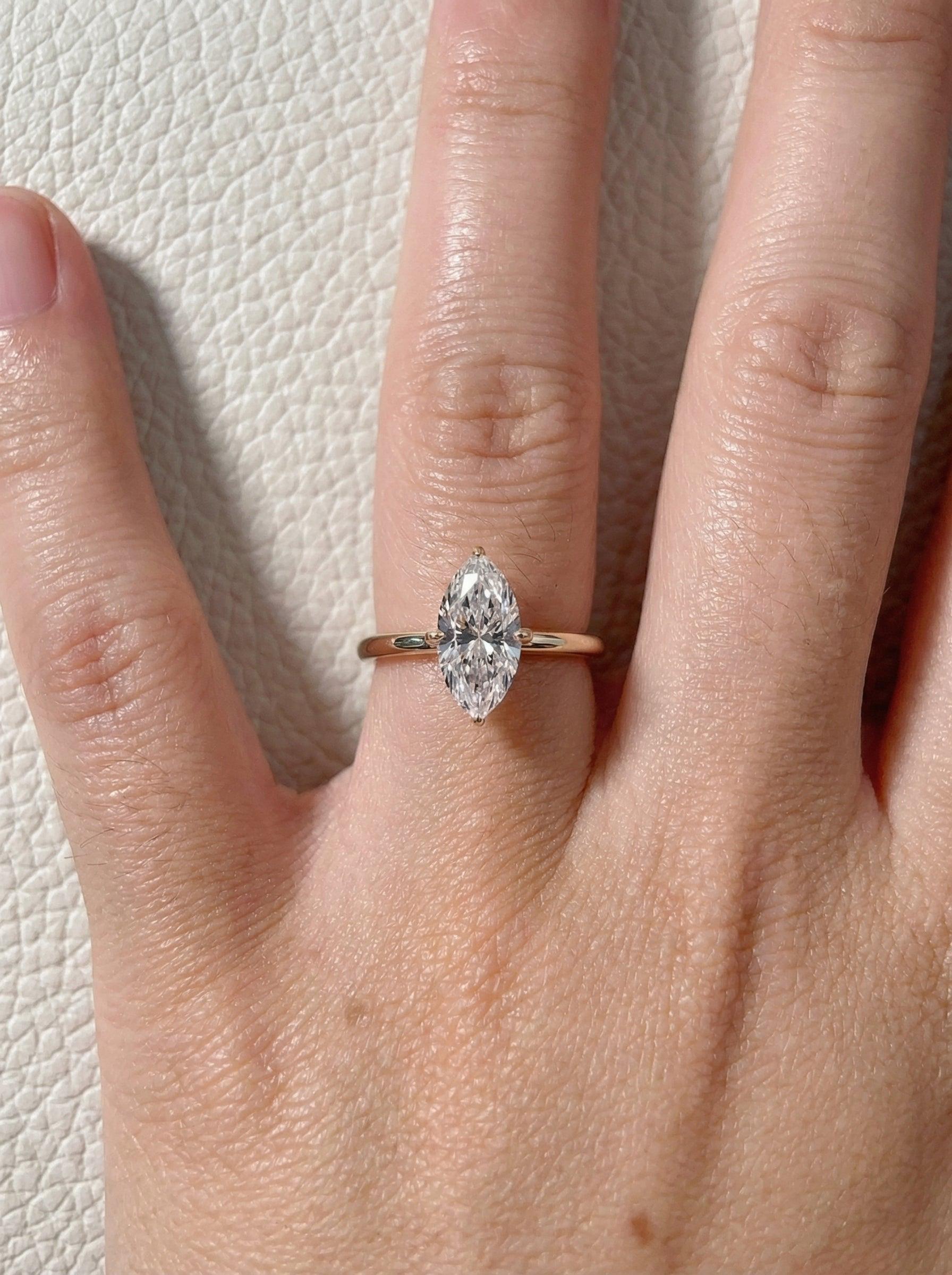 1.5ct Marquise Engagement Ring, Silver Solitaire Promise Wedding Ring, Simulated Diamond Ring Gift for Her
