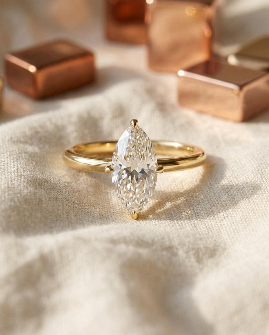 1.5ct Marquise Engagement Ring, Silver Solitaire Promise Wedding Ring, Simulated Diamond Ring Gift for Her