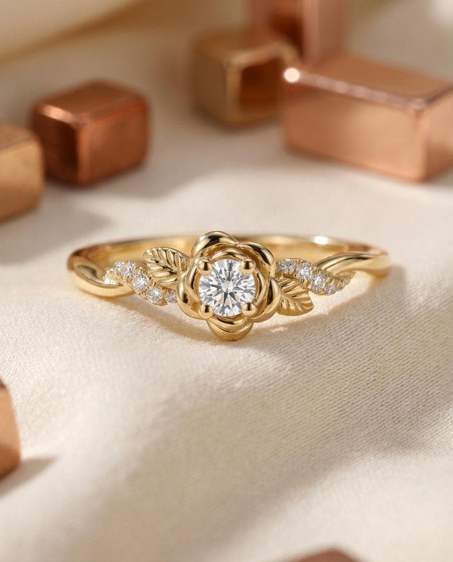 Flower Moissanite Engagement Ring, Floral Twist Promising Ring for Women, Nature Inspired Leaf Wedding Ring
