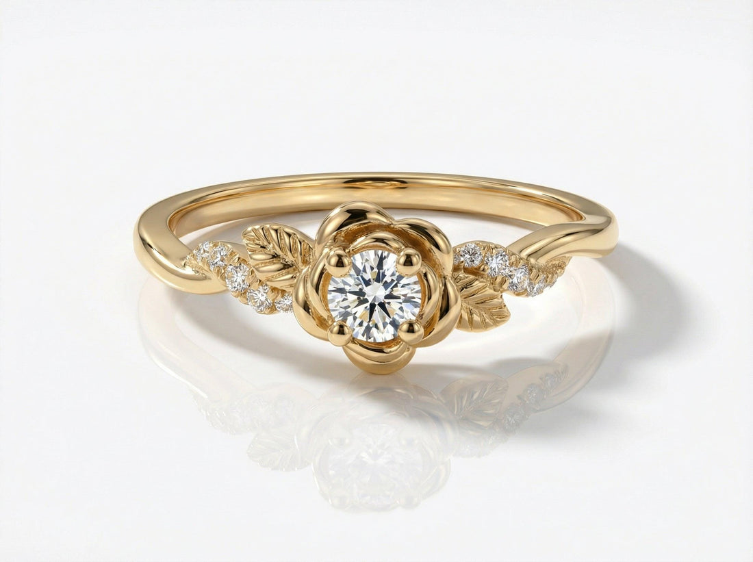 Flower Moissanite Engagement Ring, Floral Twist Promising Ring for Women, Nature Inspired Leaf Wedding Ring
