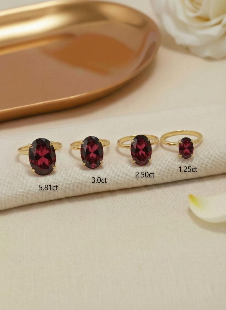 Garnet Engagement Ring Oval Solitaire Ring Minimalist Travel Ring January Birthstone Ring
