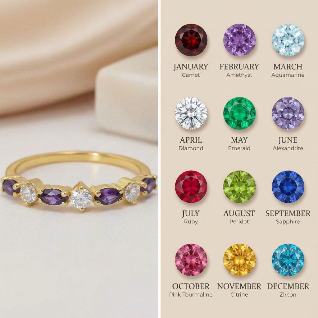 Amethyst Wedding Band Vintage Style Alternating Marquise and Round Ring Art Deco Purple Gemstone Stacking Band February Birthstone