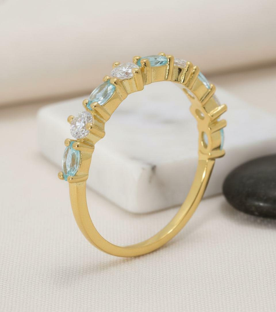 Aquamarine Wedding Band Art Deco Marquise Ring Light Blue March Birthstone Anniversary Ring Alternating Stone Stacking Band Custom Jewelry