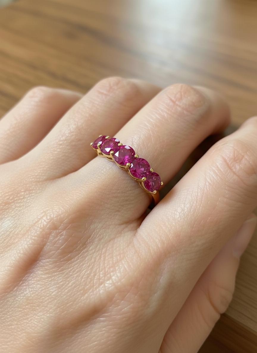 3.50 CTW Pink Sapphire Wedding Band 5mm Round Cut 7 Stone Anniversary Ring Gemstone Eternity Band September Birthstone