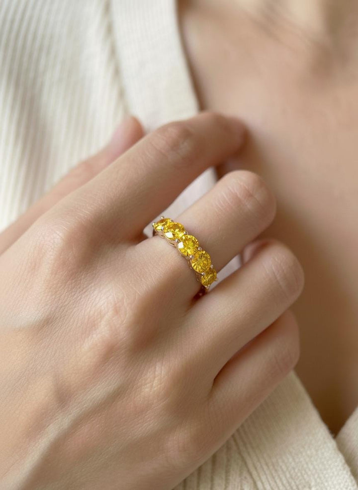 Yellow Sapphire Wedding Band 3.50ctw 7 Stone Anniversary Ring Yellow Gemstone Eternity Band September Birthstone