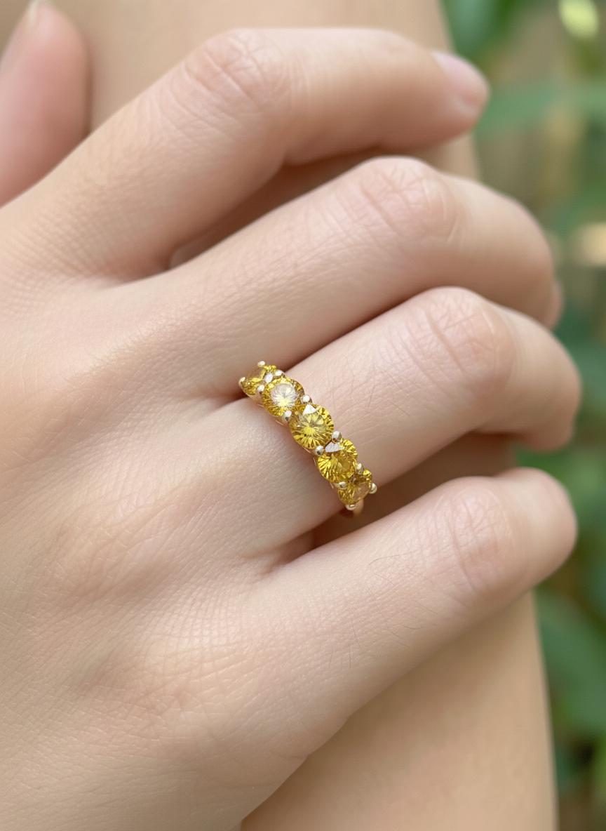 Yellow Sapphire Wedding Band 3.50ctw 7 Stone Anniversary Ring Yellow Gemstone Eternity Band September Birthstone
