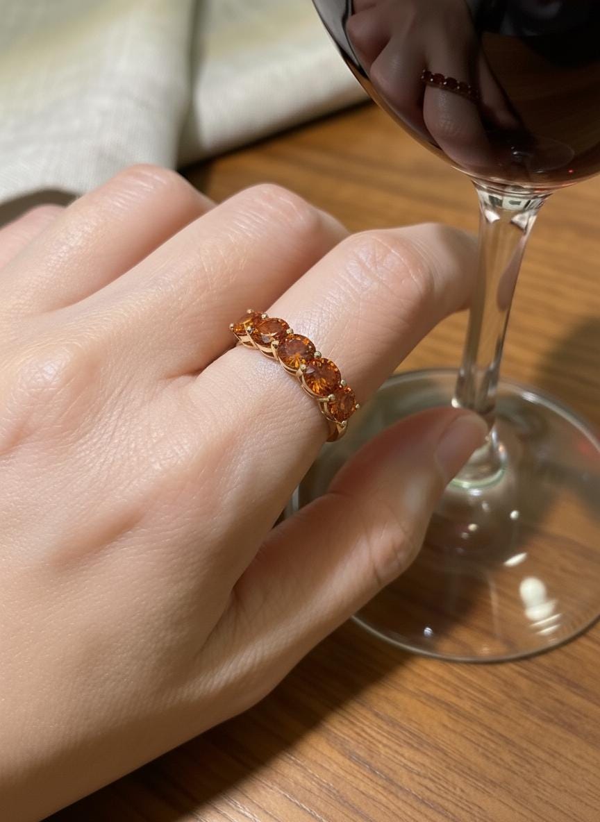 Orange Sapphire Wedding Band 3.50ctw 5mm Round Cut 7 Stone Anniversary Ring  Orange Gemstone Eternity Band September Birthstone