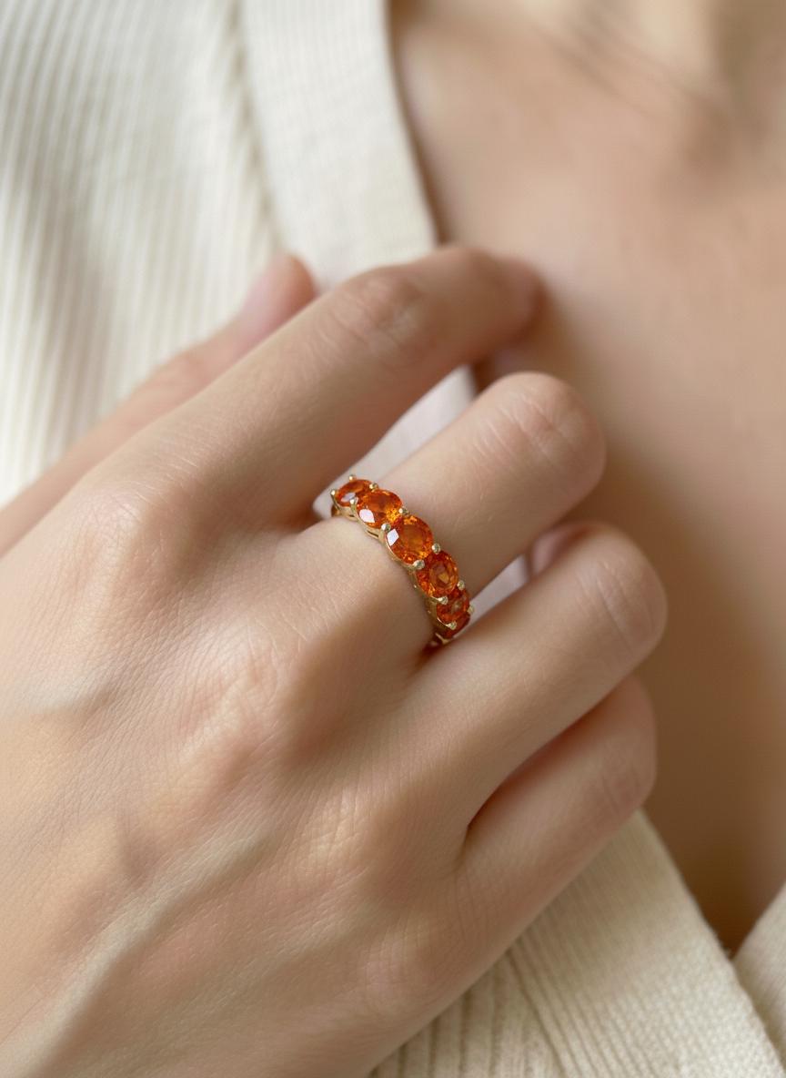 Orange Sapphire Wedding Band 3.50ctw 5mm Round Cut 7 Stone Anniversary Ring  Orange Gemstone Eternity Band September Birthstone