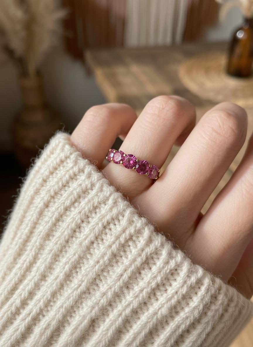 Pink Tourmaline Wedding Band 3.50ctw  Round Cut 7 Stone Anniversary Ring  Pink Gemstone Eternity Band October Birthstone