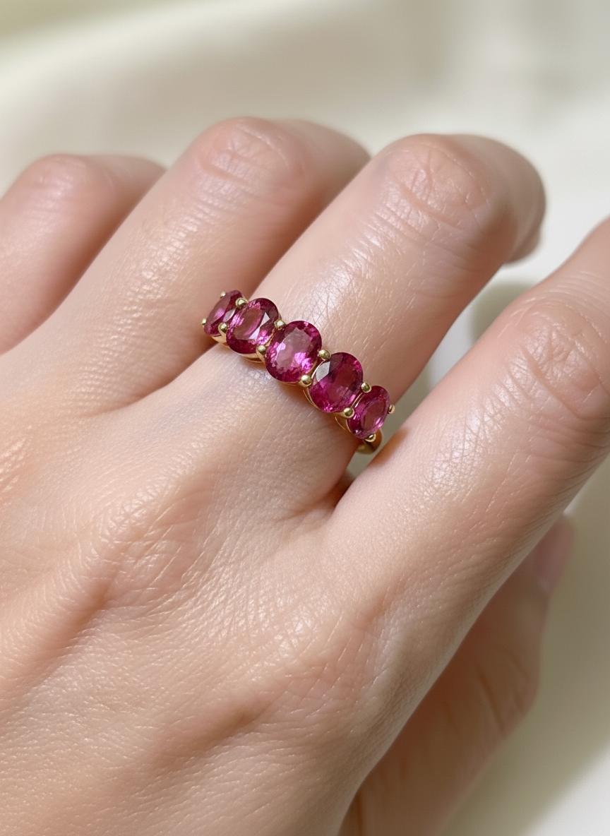 Pink Tourmaline Wedding Band 3.50ctw  Round Cut 7 Stone Anniversary Ring  Pink Gemstone Eternity Band October Birthstone