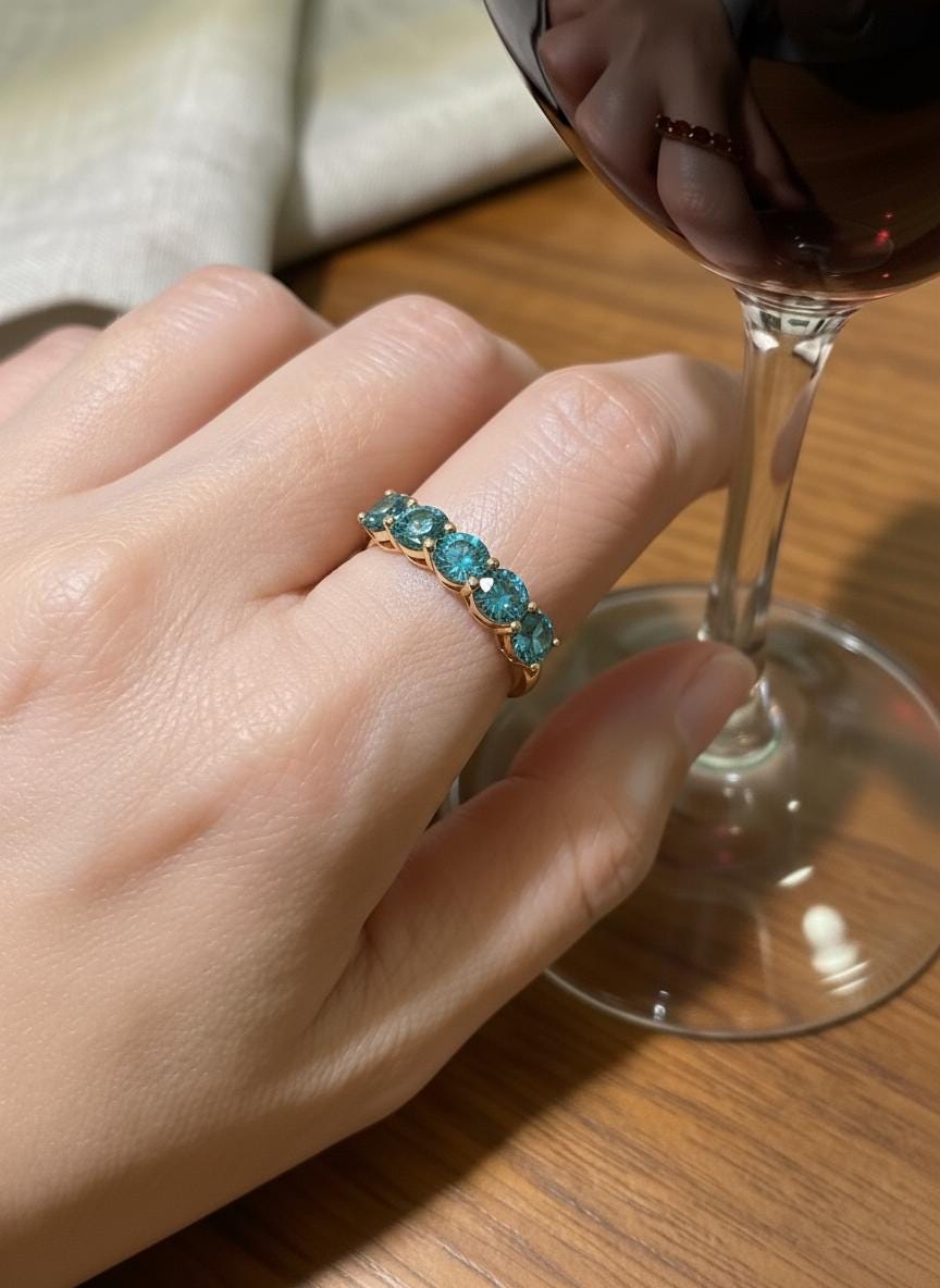 Blue Zircon Wedding Band 3.50ctw 5mm Round Cut 7 Stone Anniversary  Blue Gemstone Eternity Band December Birthstone