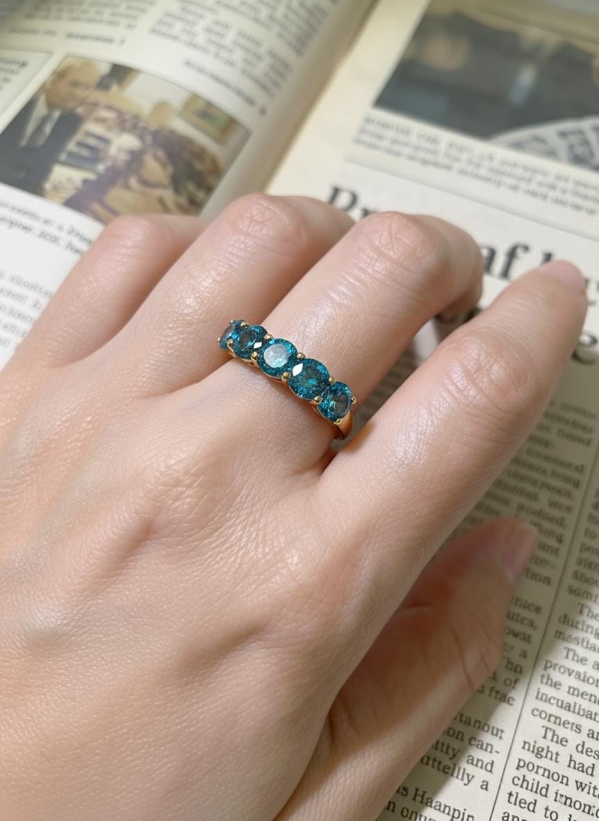 Blue Zircon Wedding Band 3.50ctw 5mm Round Cut 7 Stone Anniversary  Blue Gemstone Eternity Band December Birthstone
