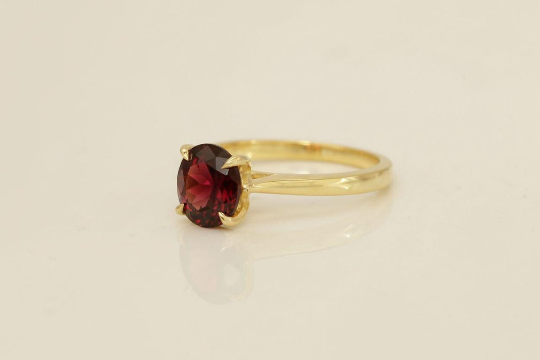 Garnet Solitaire Ring, 8mm Round Engagement Ring, January Birthstone Promise Ring
