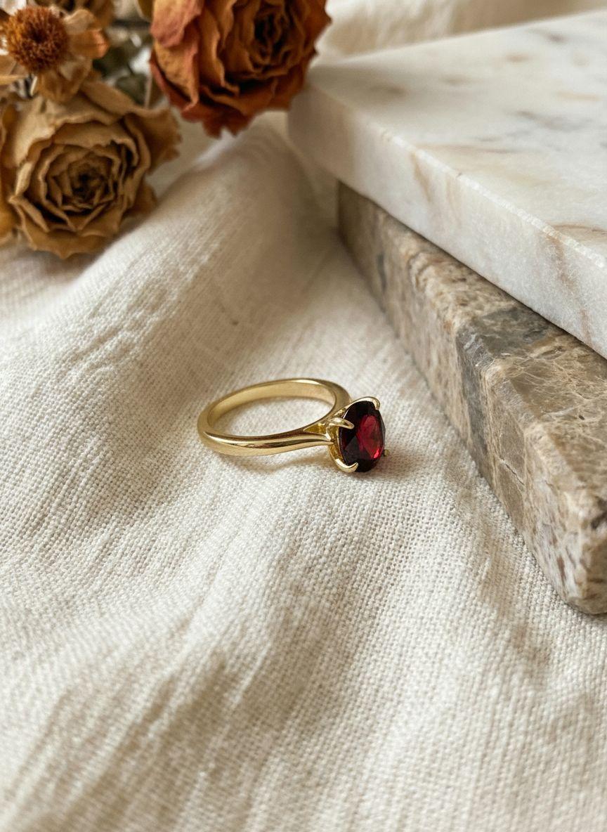 Garnet Solitaire Ring, 8mm Round Engagement Ring, January Birthstone Promise Ring