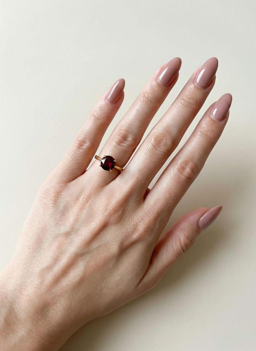 Garnet Solitaire Ring, 8mm Round Engagement Ring, January Birthstone Promise Ring