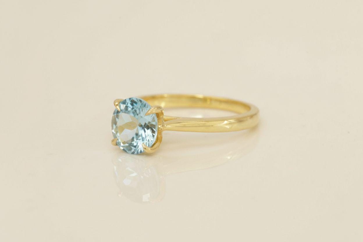 Aquamarine Solitaire Engagement Ring 8mm Round Cut Promise Ring Light Blue Gemstone Custom Ring March Birthstone