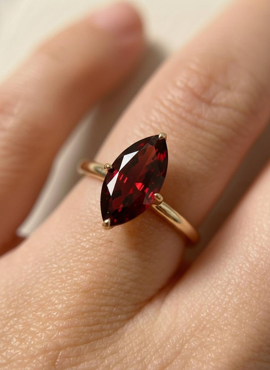 1.5ct Marquise Engagement Ring, Solitaire Promise Wedding Ring, Garnet Ring Gift for Her, January Birthstone