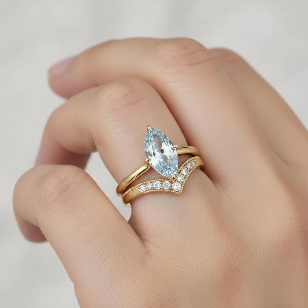 Marquise Aquamarine Engagement Ring Light Blue Solitaire Ring  Promise Ring Minimalist Anniversary Gift for Her, March Birthstone