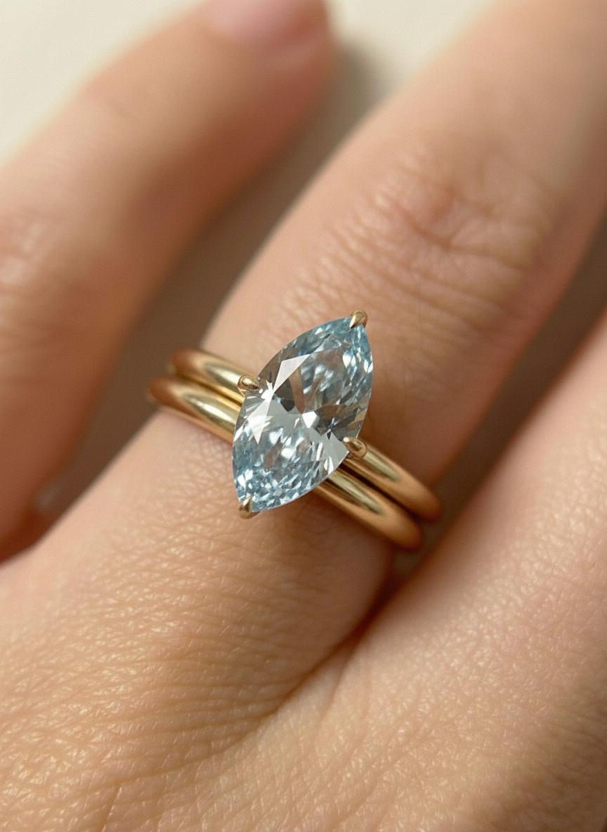 Marquise Aquamarine Engagement Ring Light Blue Solitaire Ring  Promise Ring Minimalist Anniversary Gift for Her, March Birthstone