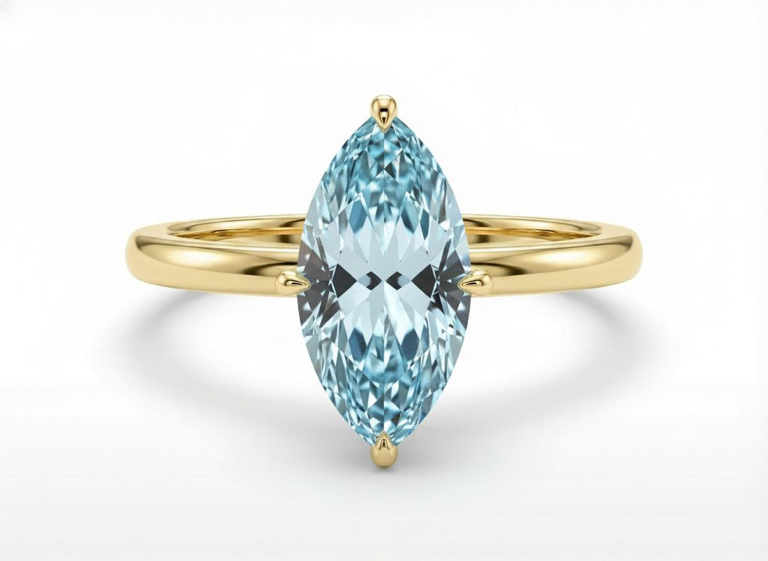 Marquise Aquamarine Engagement Ring Light Blue Solitaire Ring  Promise Ring Minimalist Anniversary Gift for Her, March Birthstone