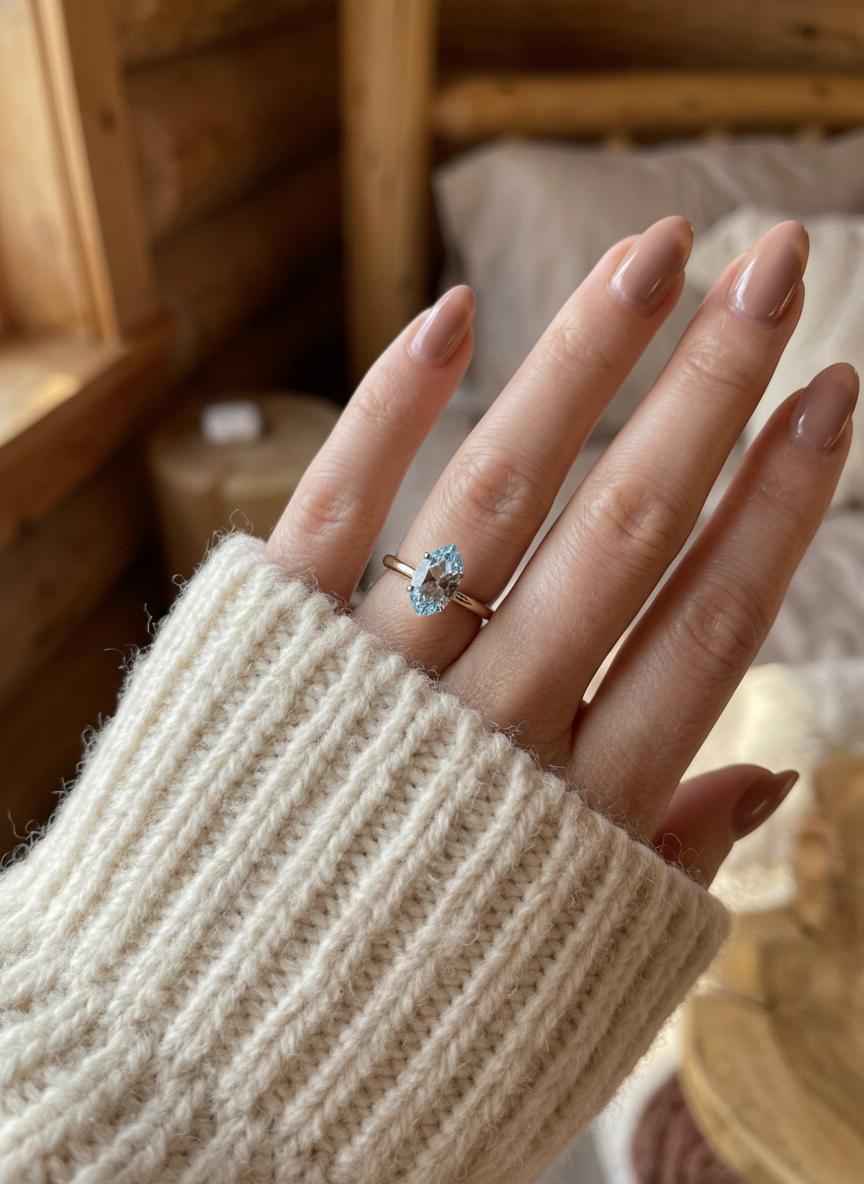 Marquise Aquamarine Engagement Ring Light Blue Solitaire Ring  Promise Ring Minimalist Anniversary Gift for Her, March Birthstone
