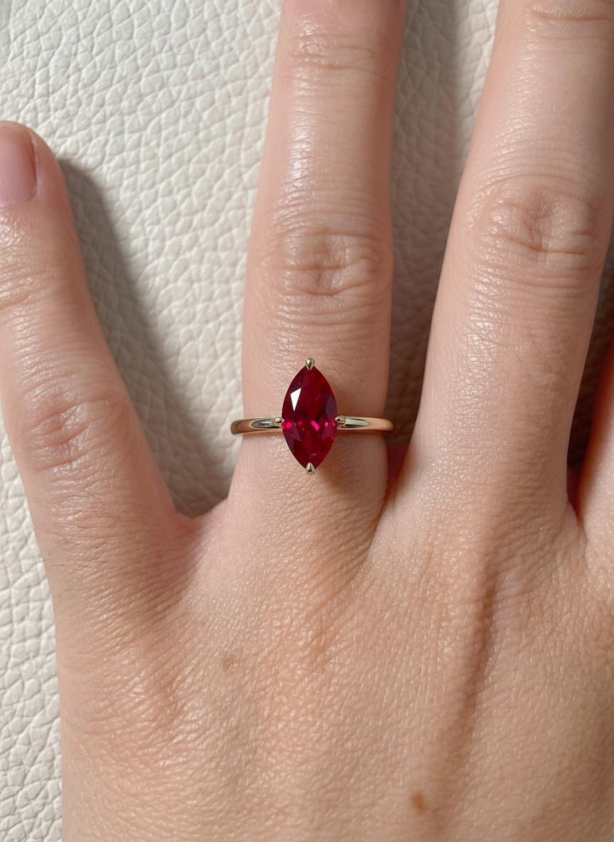 Marquise Ruby Solitaire Engagement Ring Rich Red Gemstone Ring 6 Prong Setting Custom Promise Ring July Birthstone