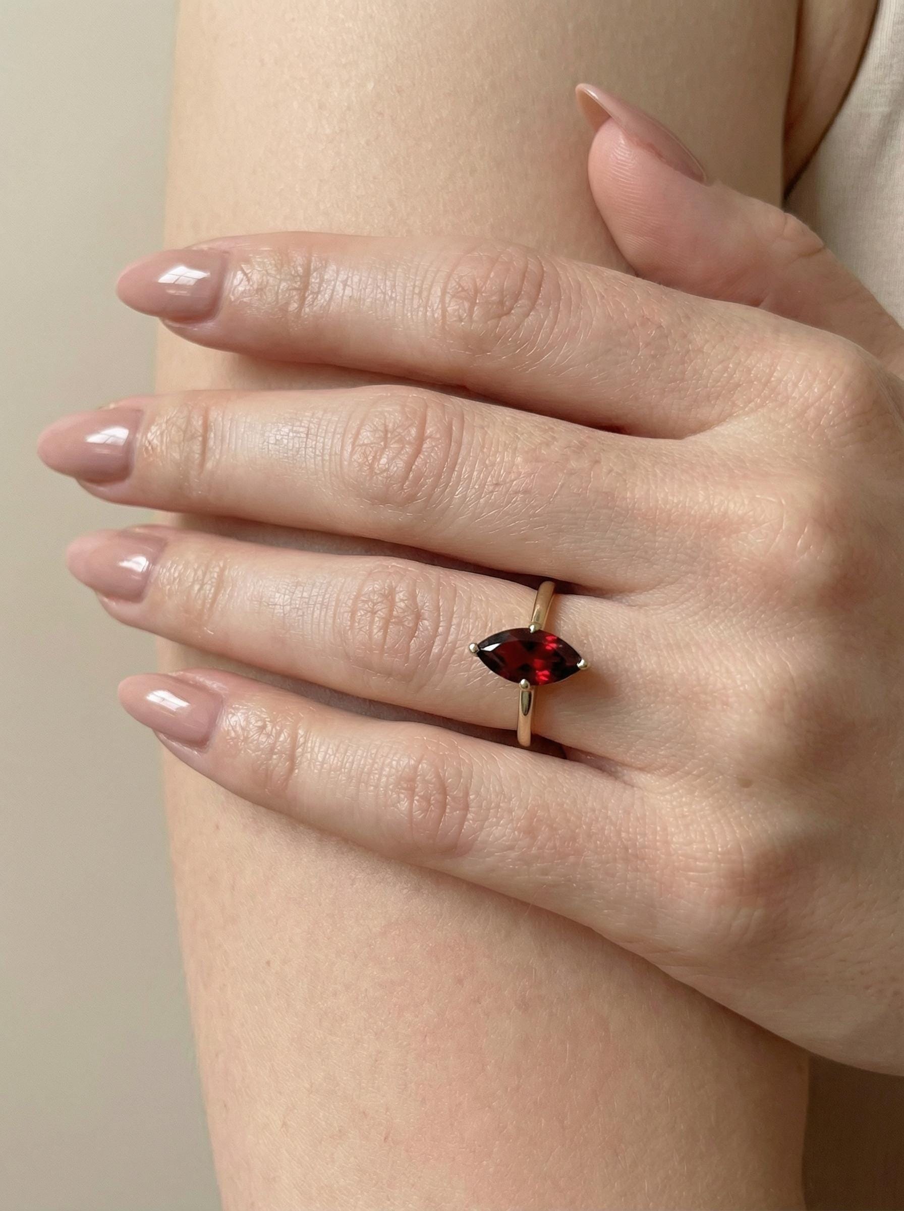 1.5ct Marquise Engagement Ring, Solitaire Promise Wedding Ring, Garnet Ring Gift for Her, January Birthstone
