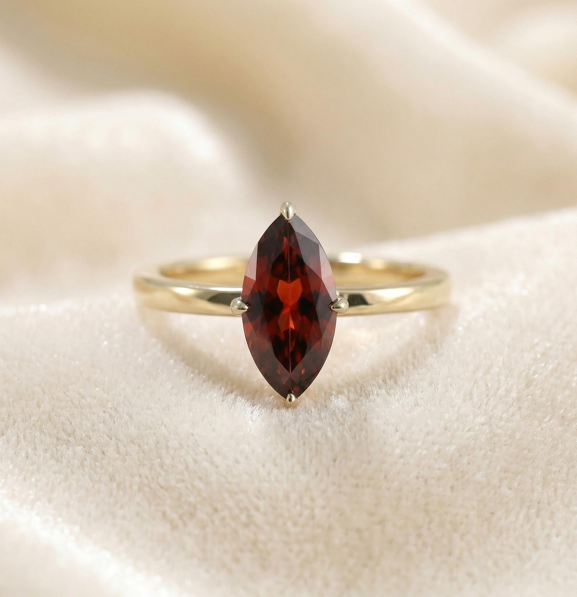 1.5ct Marquise Engagement Ring, Solitaire Promise Wedding Ring, Garnet Ring Gift for Her, January Birthstone
