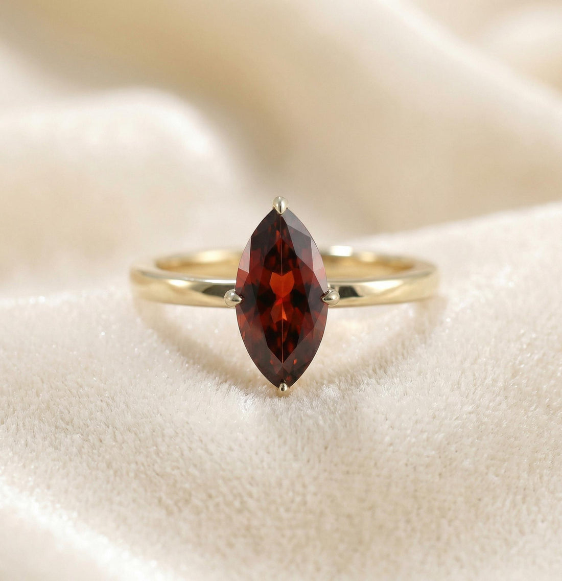 1.5ct Marquise Engagement Ring, Solitaire Promise Wedding Ring, Garnet Ring Gift for Her, January Birthstone