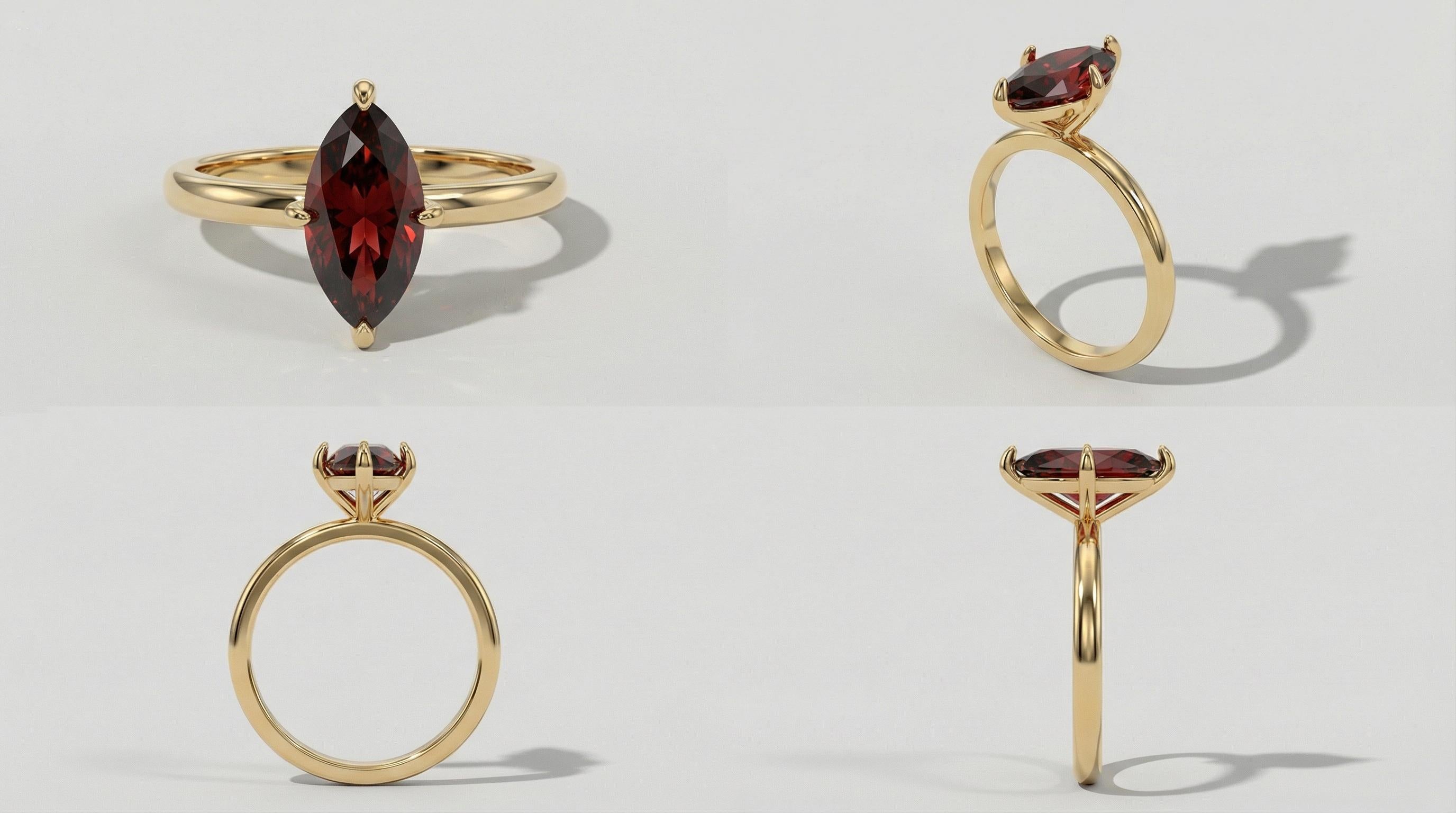 1.5ct Marquise Engagement Ring, Solitaire Promise Wedding Ring, Garnet Ring Gift for Her, January Birthstone