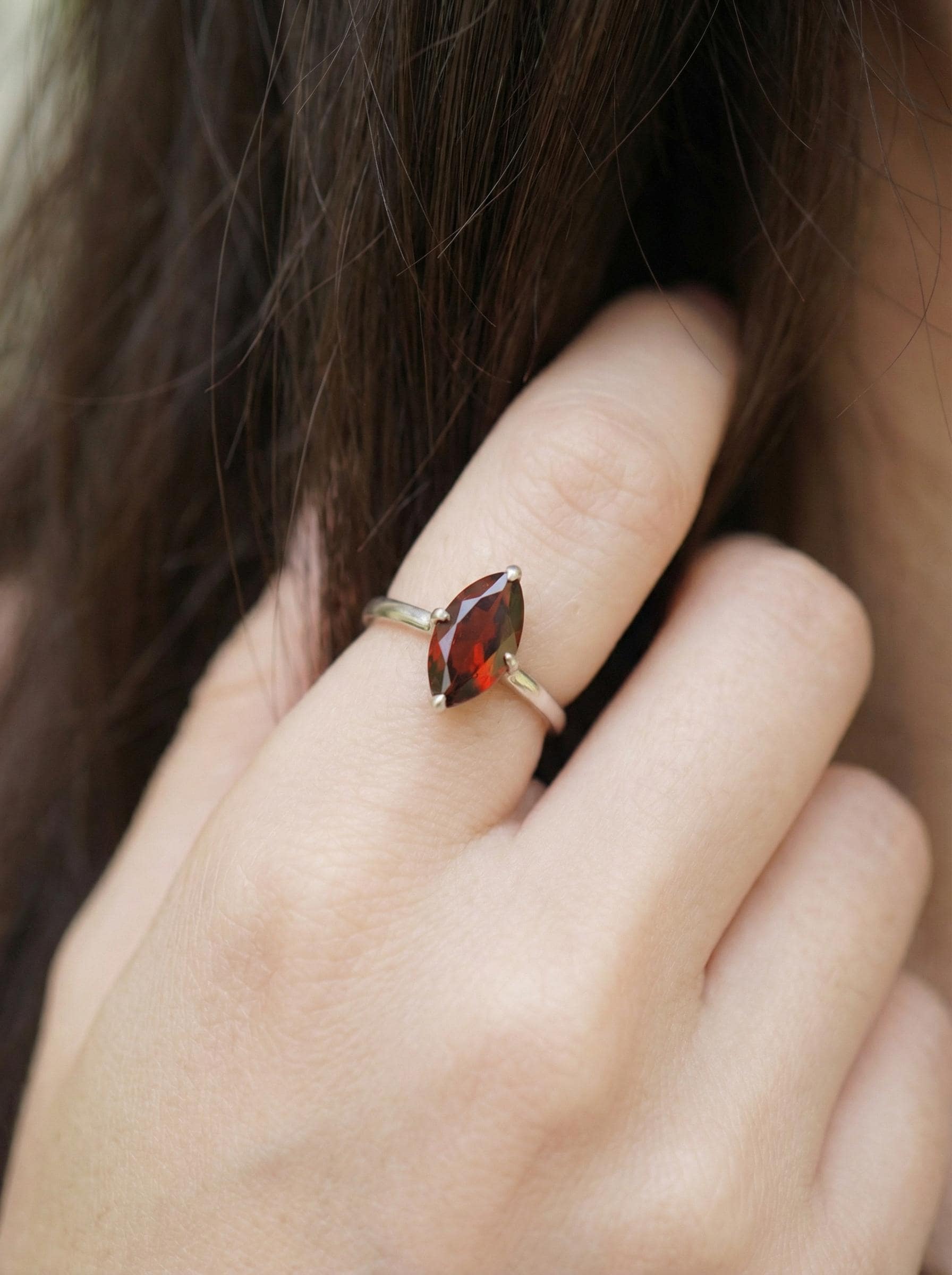 1.5ct Marquise Engagement Ring, Solitaire Promise Wedding Ring, Garnet Ring Gift for Her, January Birthstone