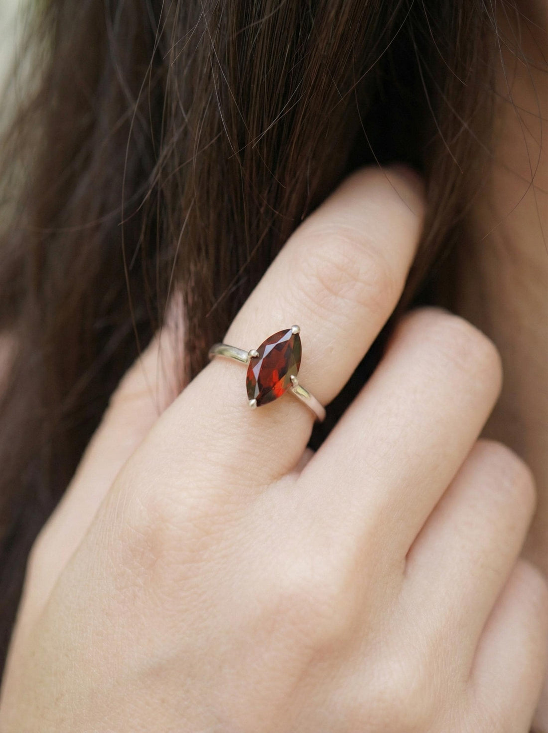 1.5ct Marquise Engagement Ring, Solitaire Promise Wedding Ring, Garnet Ring Gift for Her, January Birthstone