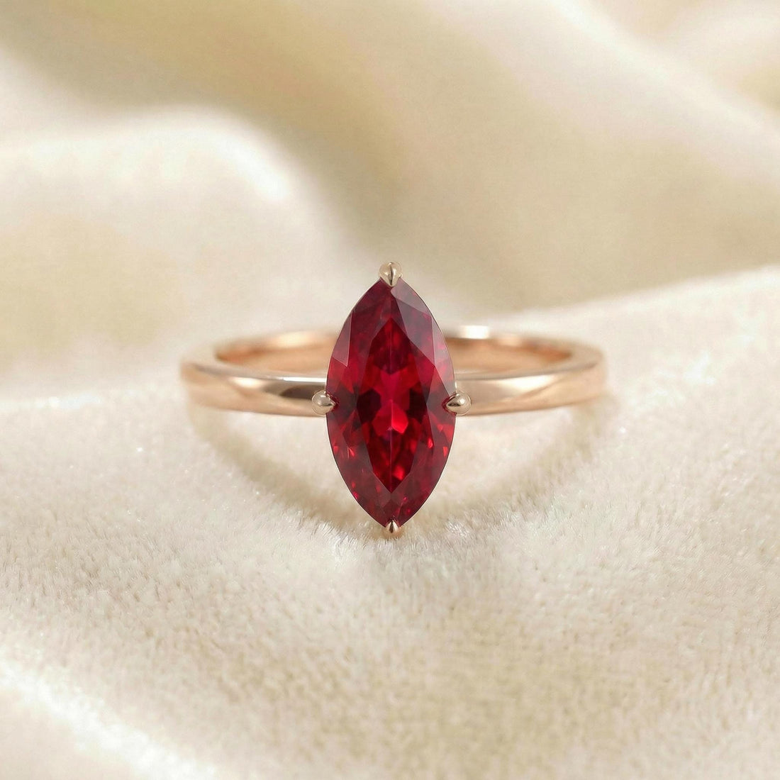 Marquise Ruby Solitaire Engagement Ring Rich Red Gemstone Ring 6 Prong Setting Custom Promise Ring July Birthstone