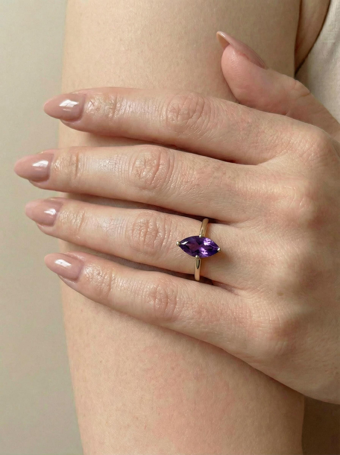 Marquise Amethyst Engagement Ring, February Birthstone Solitaire Ring, Purple Gemstone Promise Ring, Anniversary Gift for Her
