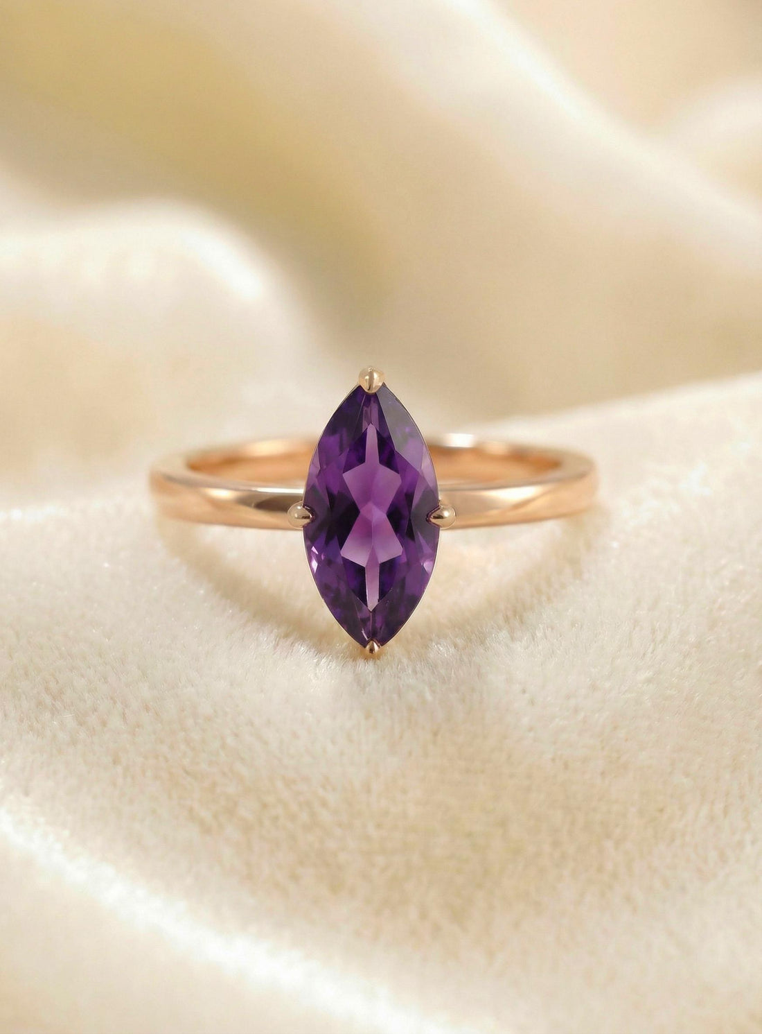 Marquise Amethyst Engagement Ring, February Birthstone Solitaire Ring, Purple Gemstone Promise Ring, Anniversary Gift for Her