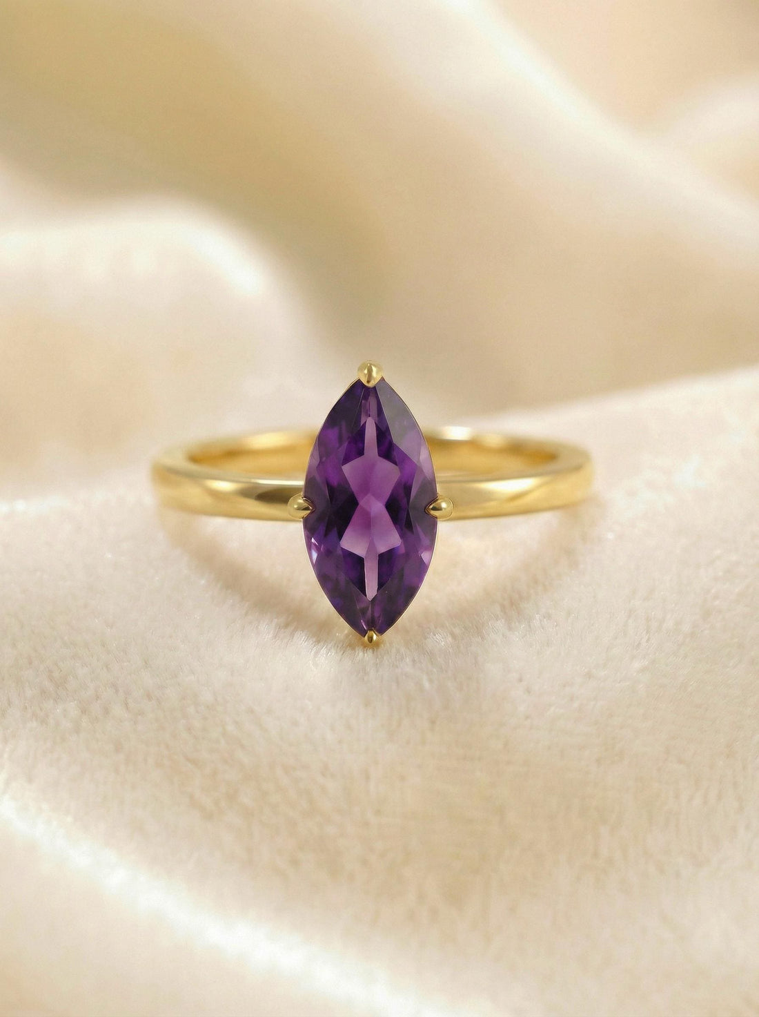 Marquise Amethyst Engagement Ring, February Birthstone Solitaire Ring, Purple Gemstone Promise Ring, Anniversary Gift for Her