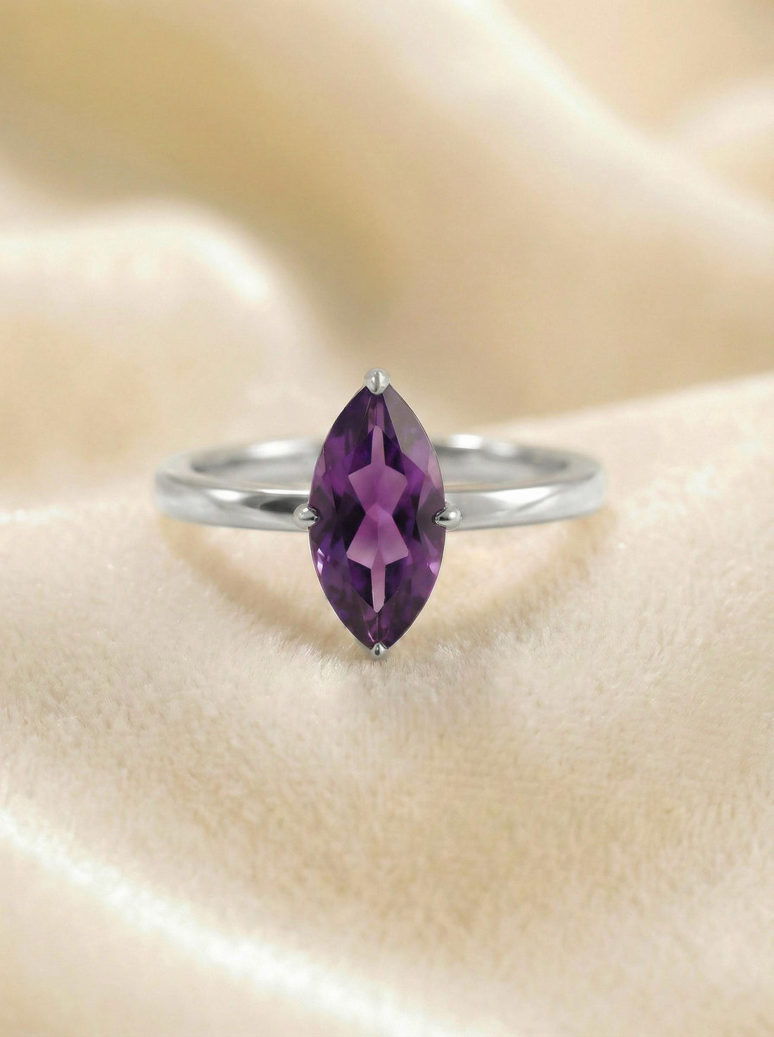 Marquise Amethyst Engagement Ring, February Birthstone Solitaire Ring, Purple Gemstone Promise Ring, Anniversary Gift for Her